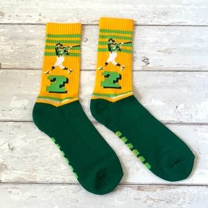 Mens Socks Green Yellow Baseball KD #2 Khrush Crew Socks NEW